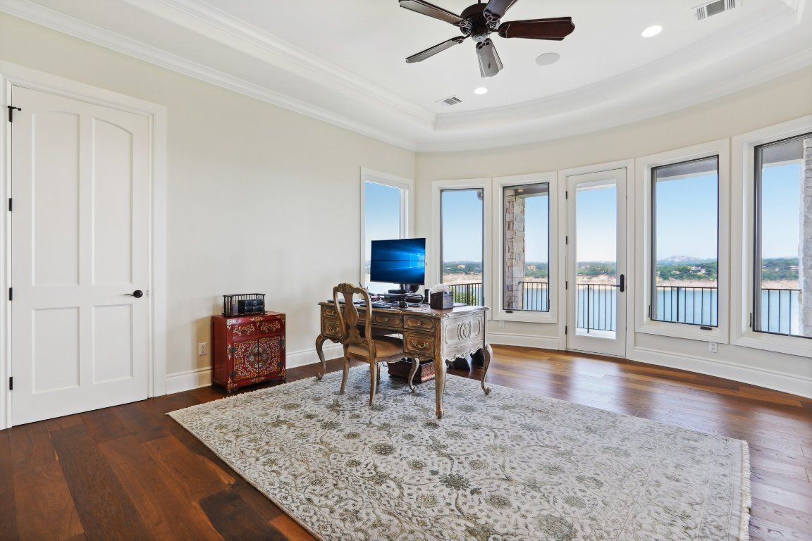 Home Office, Interior, Recessed Lighting, Water, Wood Texture Flooring