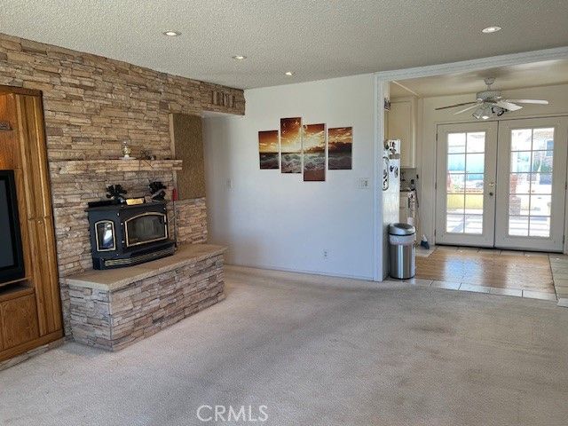 Empty room, Fireplace, Interior, Recessed Lighting, Stone Walls