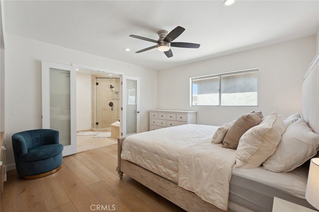 Bathroom, Bedroom, Glass Shower, Interior, Recessed Lighting, Wood Texture Flooring