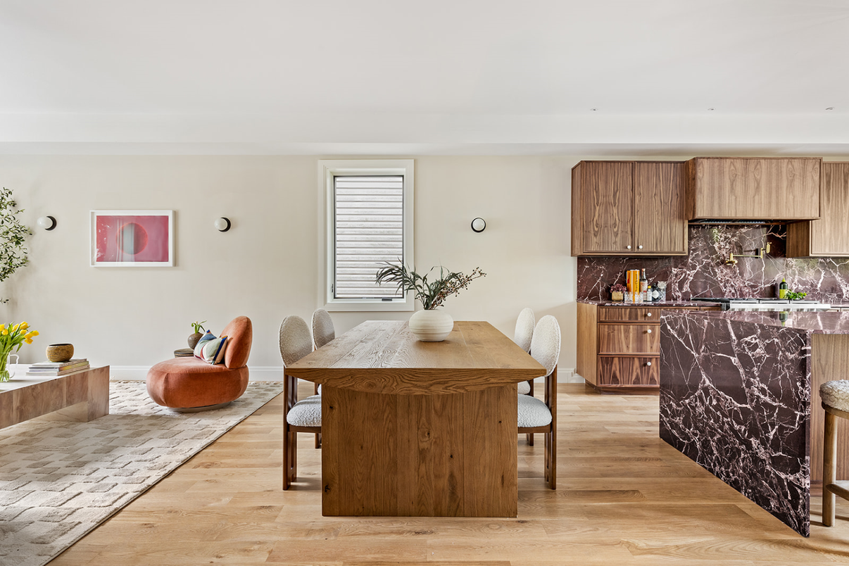Dining room, Interior, Kitchen, Recessed Lighting, Wood Texture Flooring