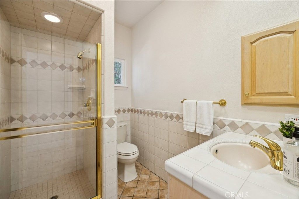 Bathroom, Glass Shower, Interior, Recessed Lighting, Tile Countertops