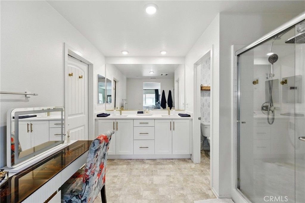 Bathroom, Dual Sink Vanities, Glass Shower, Interior, Recessed Lighting