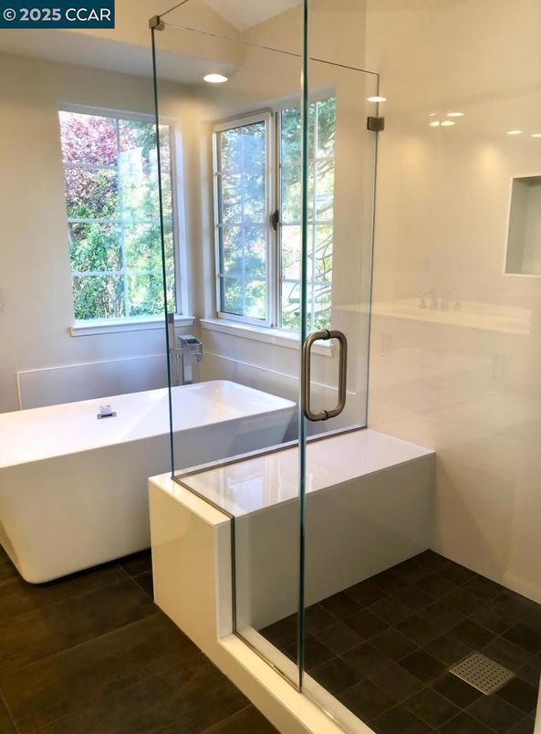 Bathroom, Free Standing Baths, Glass Shower, Interior, Recessed Lighting