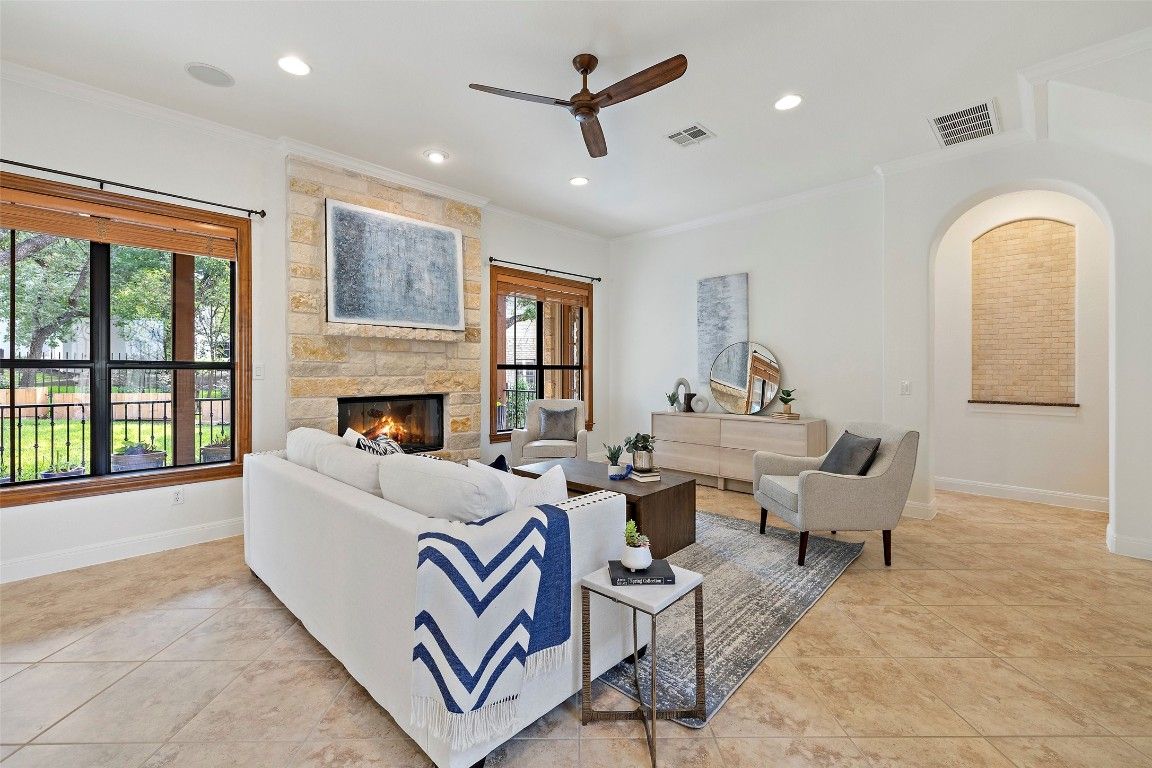 Fireplace, Interior, Living room, Recessed Lighting