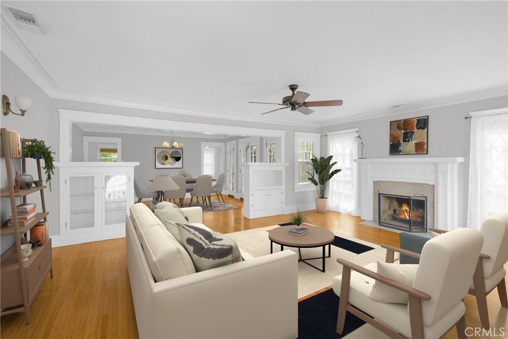 Chandelier, Dining room, Fireplace, Interior, Living room, Wood Texture Flooring