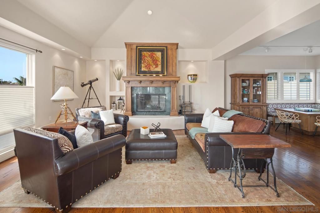 Fireplace, Game Room, Interior, Living room, Recessed Lighting, Wood Texture Flooring