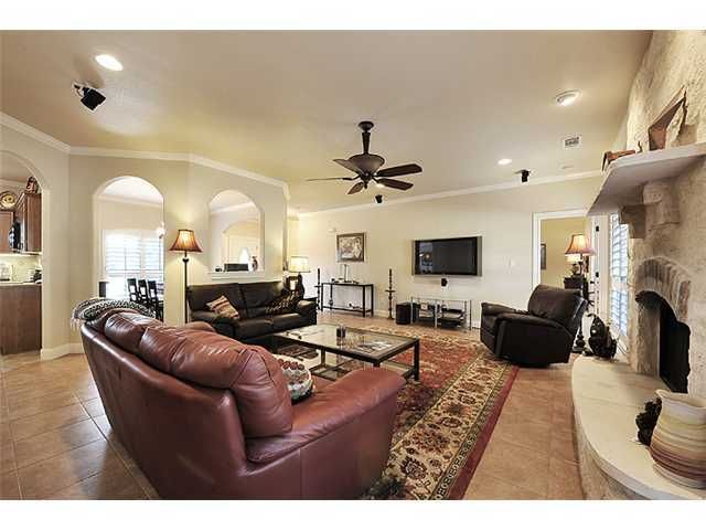 Fireplace, Interior, Living room, Recessed Lighting, Stone Walls
