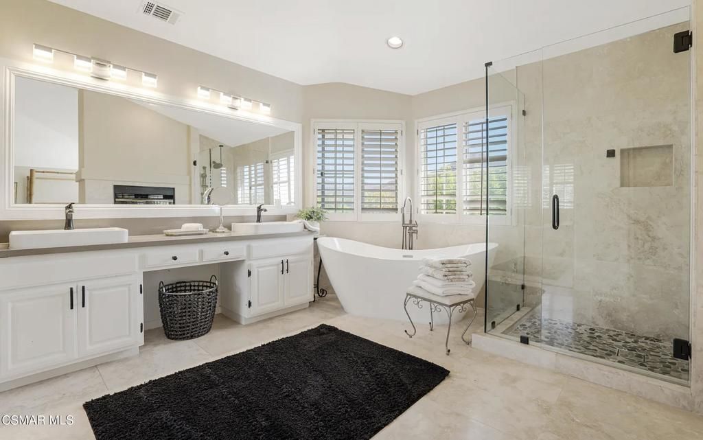Bathroom, Free Standing Baths, Glass Shower, Interior, Recessed Lighting