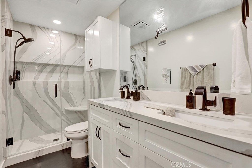 Bathroom, Dual Sink Vanities, Glass Shower, Interior, Recessed Lighting