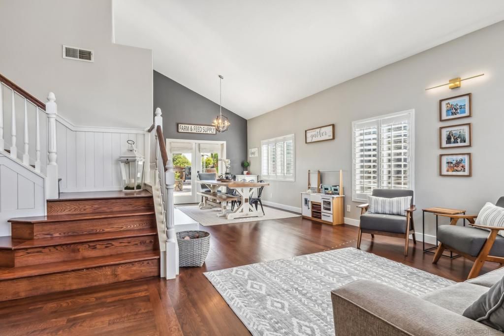 Dining room, Interior, Pendant Lights, Wood Texture Flooring