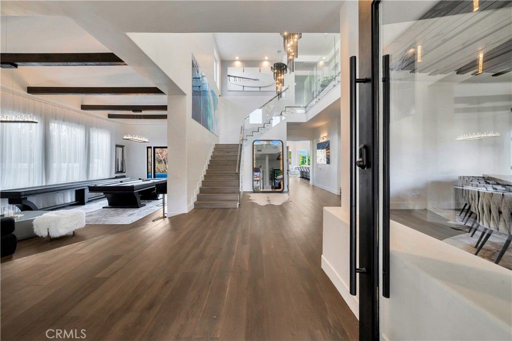 Billiard Table, Game Room, Interior, Pendant Lights, Recessed Lighting, Wood Texture Flooring