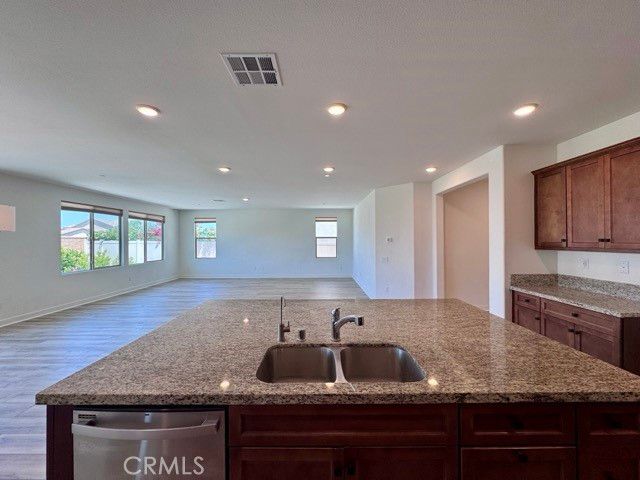 Empty room, Interior, Kitchen, Recessed Lighting, Wood Texture Flooring