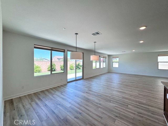 Empty room, Interior, Pendant Lights, Recessed Lighting, Wood Texture Flooring