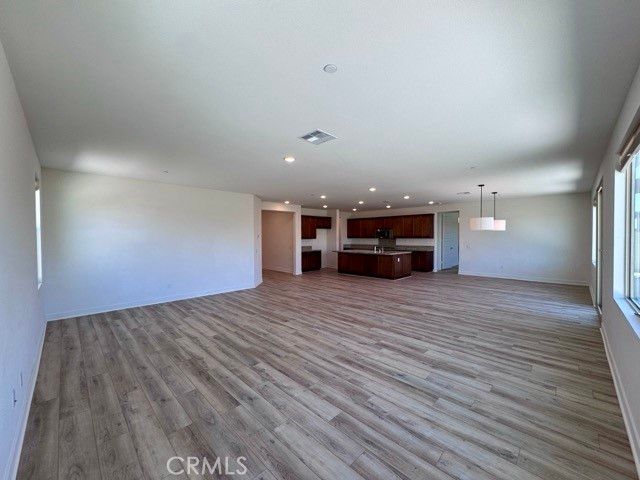Empty room, Interior, Kitchen, Pendant Lights, Recessed Lighting, Wood Texture Flooring