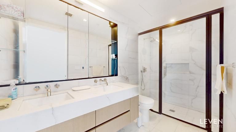 Bathroom, Glass Shower, Interior, Marble, Marble Walls, Recessed Lighting