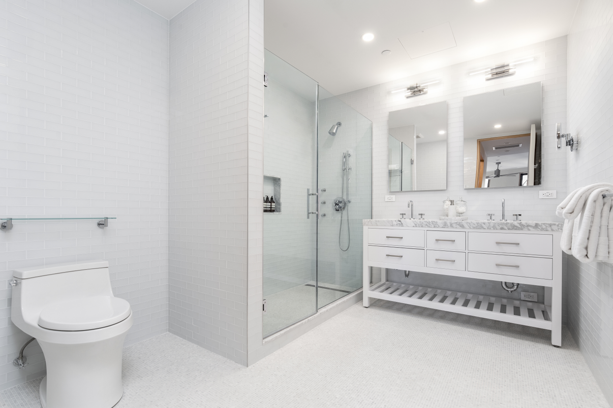Bathroom, Dual Sink Vanities, Glass Shower, Interior, Recessed Lighting