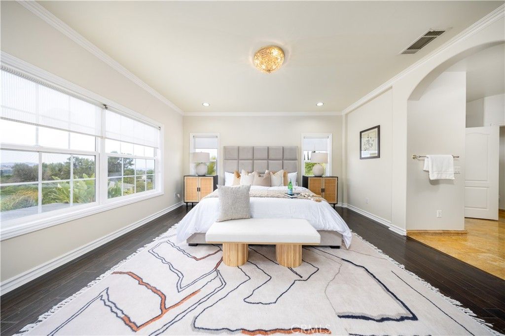 Bedroom, Interior, Recessed Lighting, Wood Texture Flooring