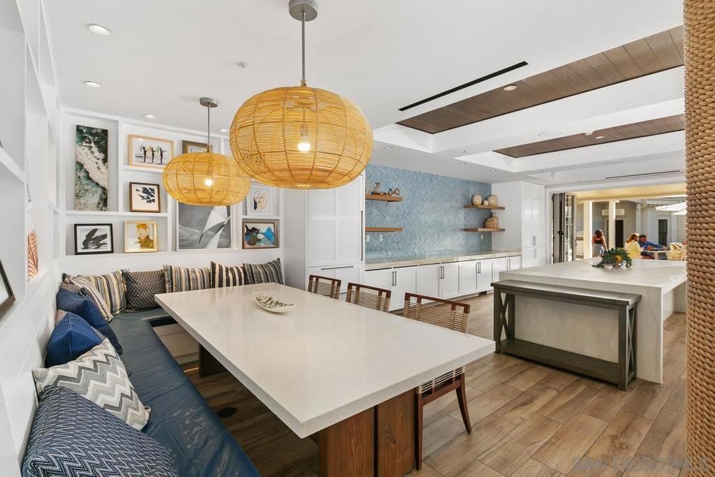Dining room, Interior, Pendant Lights, Recessed Lighting, Wood Texture Flooring