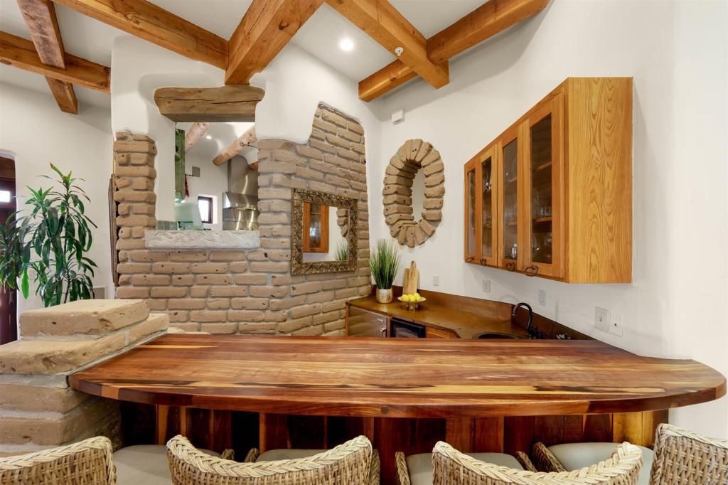 Fireplace, Interior, Recessed Lighting, Stone Walls, Wooden Beams