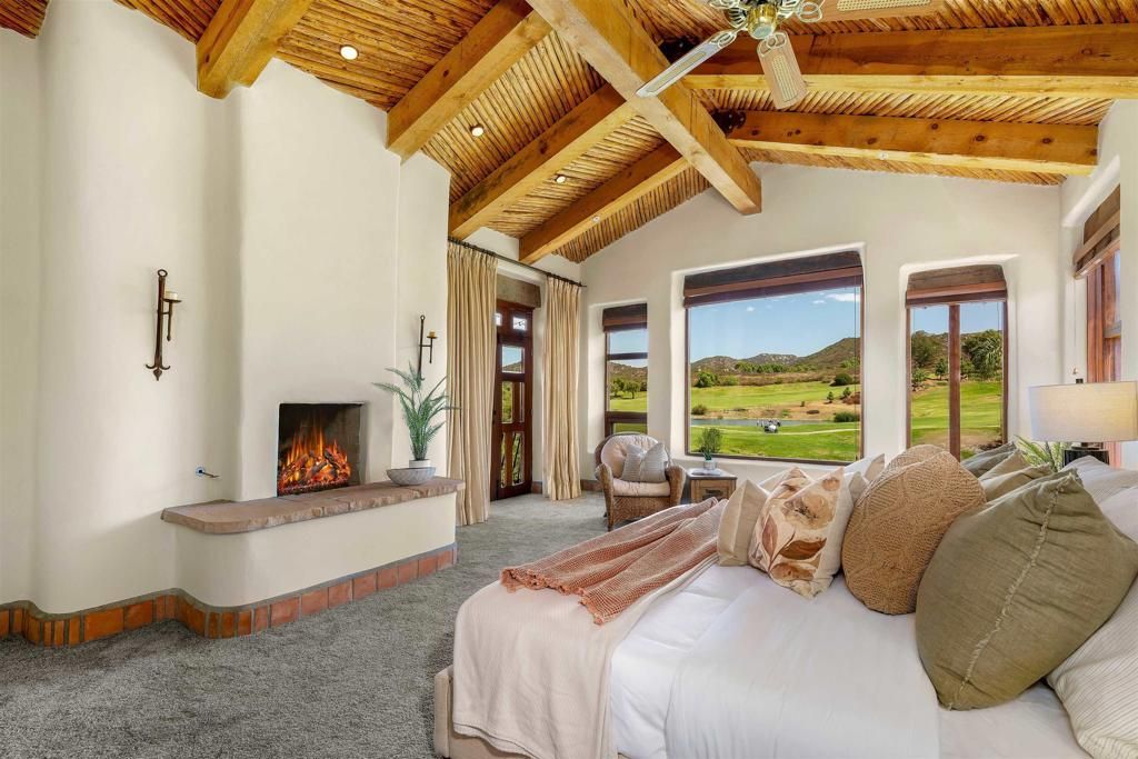 Bedroom, Fireplace, Interior, Recessed Lighting, Wooden Beams, Wooden Ceilings