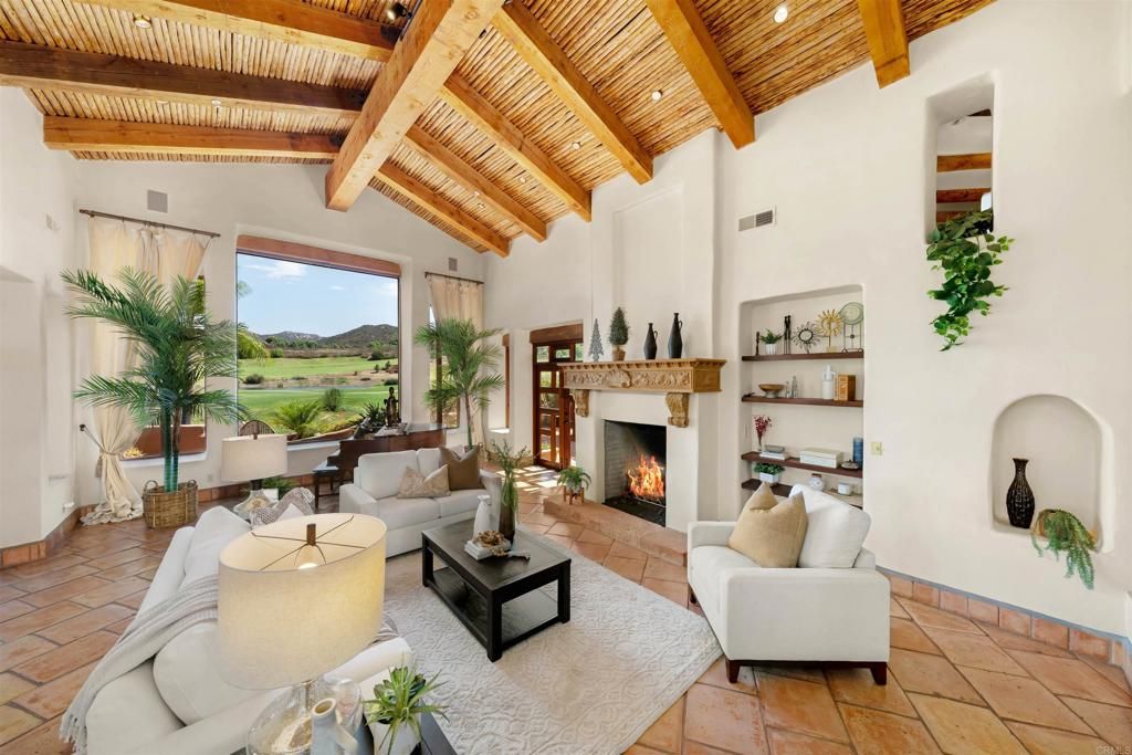 Fireplace, Interior, Living room, Recessed Lighting, Wooden Beams, Wooden Ceilings