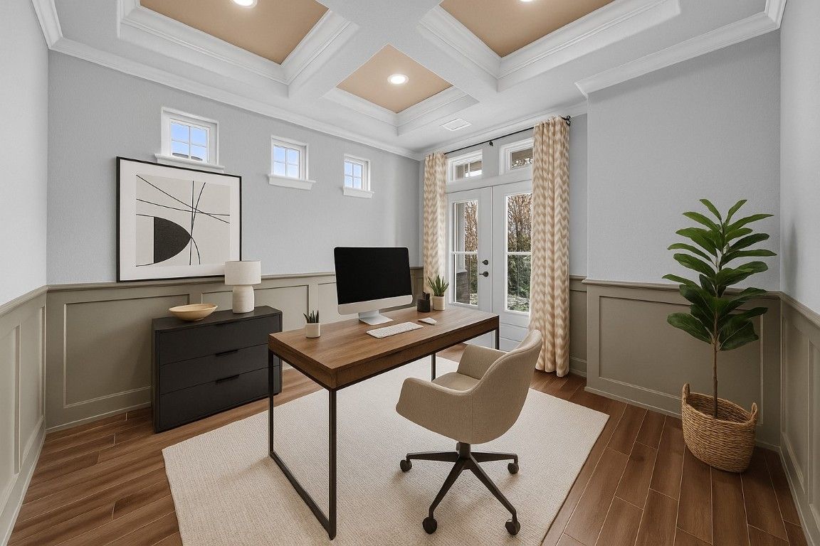 Home Office, Interior, Recessed Lighting, Wood Texture Flooring