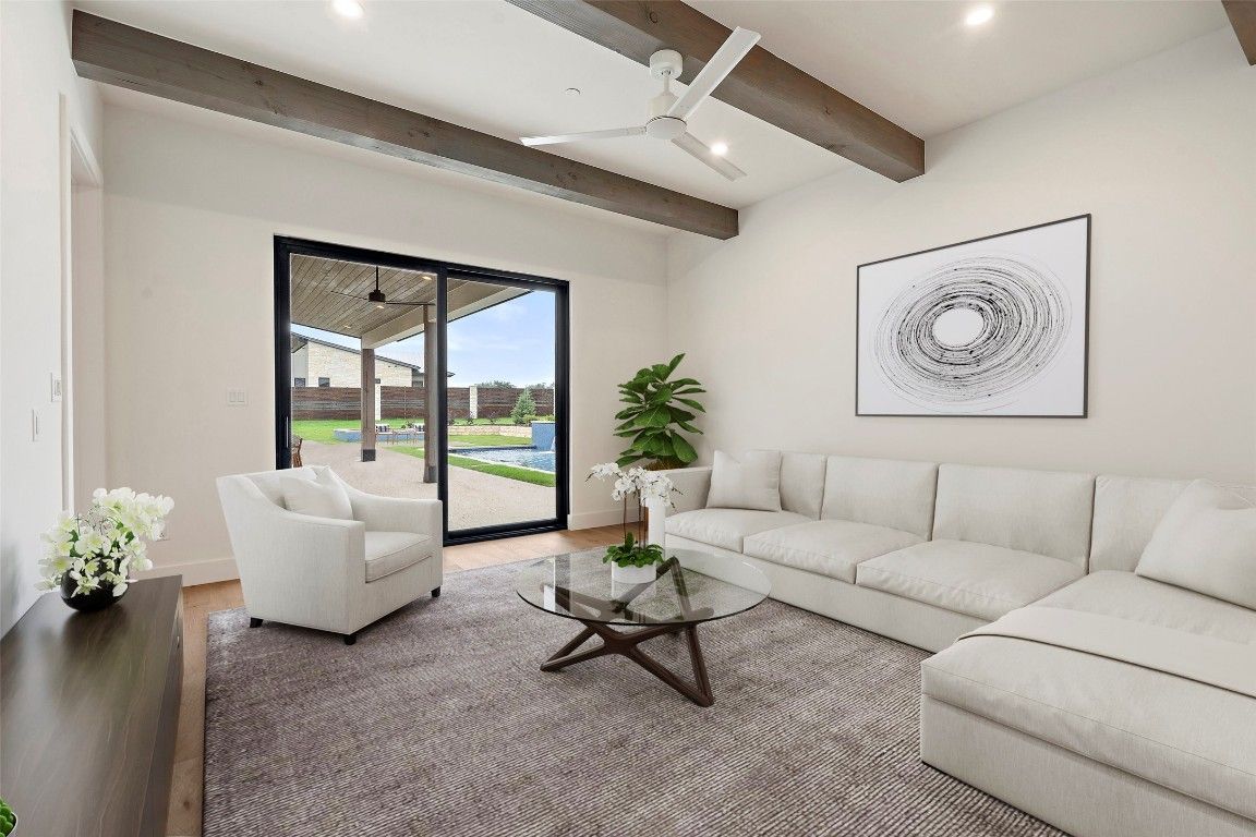 Interior, Living room, Recessed Lighting, Wooden Beams, Wood Texture Flooring