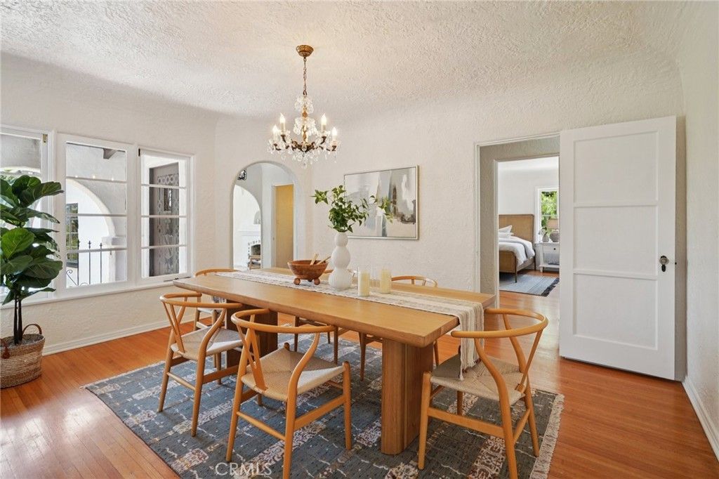 Chandelier, Dining room, Interior, Wood Texture Flooring