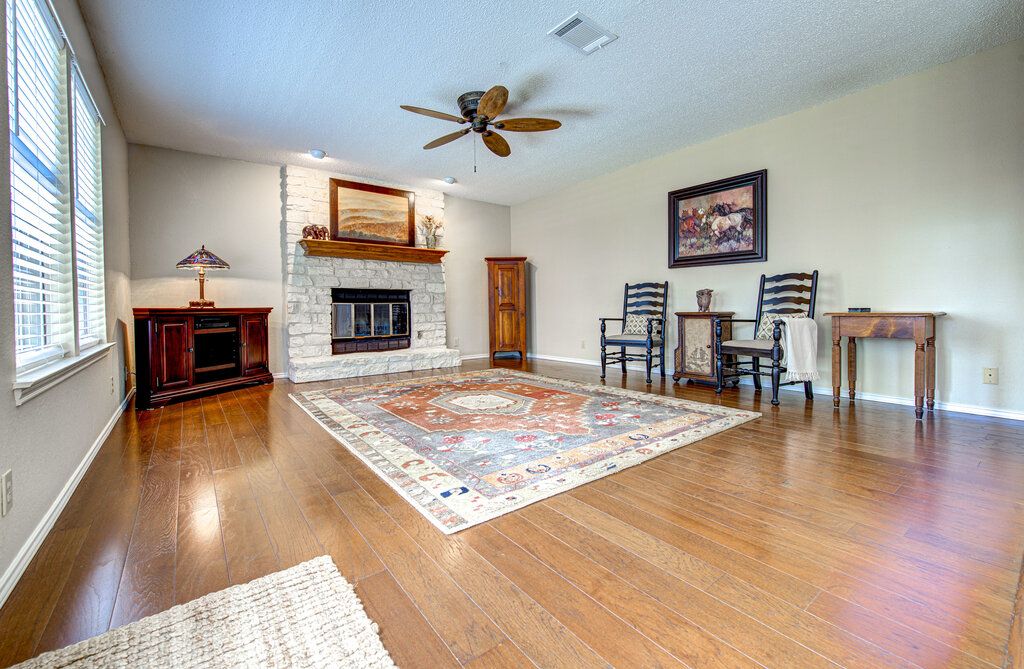 Fireplace, Interior, Recessed Lighting, Wood Texture Flooring