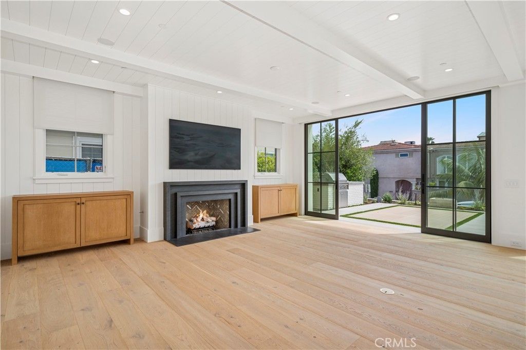 Empty room, Fireplace, Interior, Recessed Lighting, Wood Texture Flooring