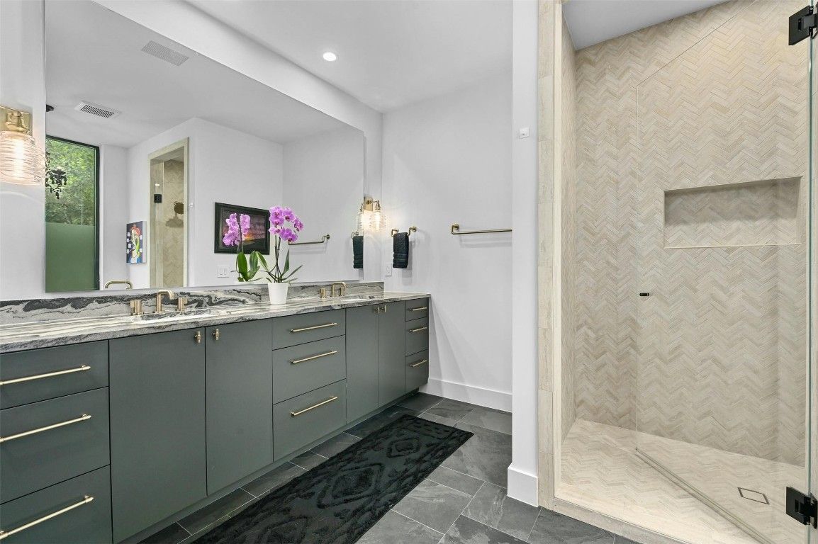 Bathroom, Dual Sink Vanities, Glass Shower, Interior, Recessed Lighting