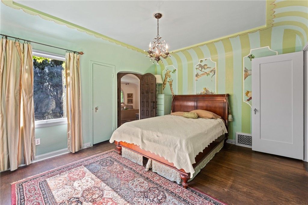 Bedroom, Chandelier, Interior, Wood Texture Flooring