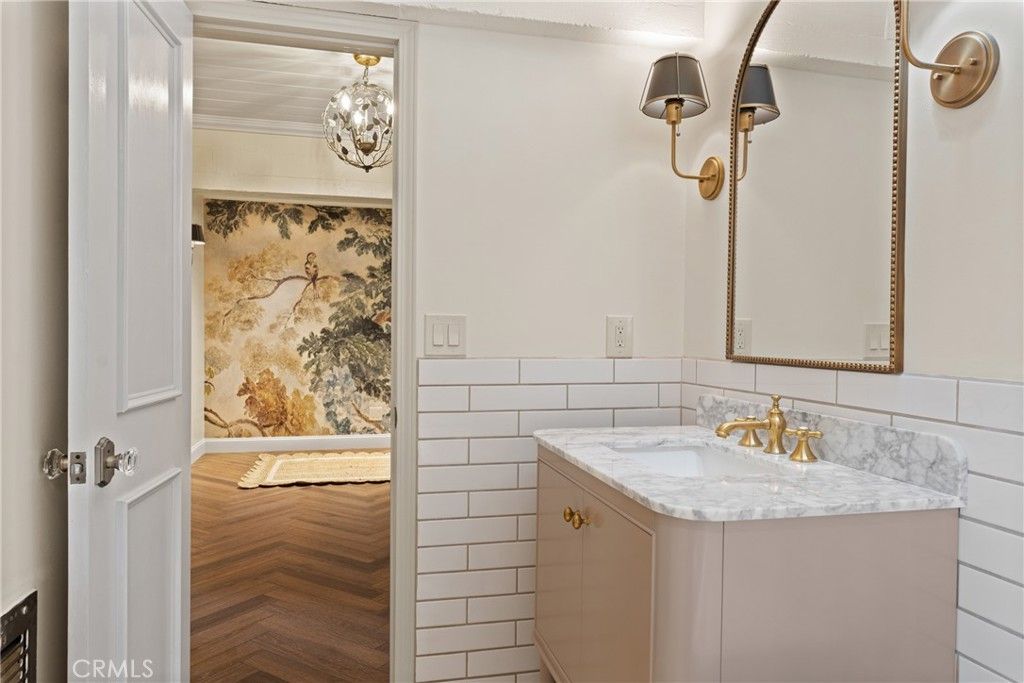 Bathroom, Chandelier, Interior, Wood Texture Flooring