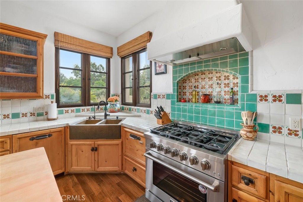 Interior, Kitchen, Stainless Steel Appliances, Tile Countertops, Wood Texture Flooring