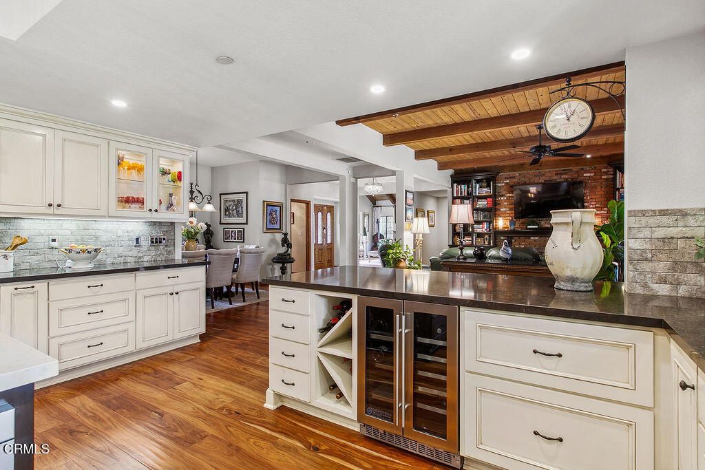 Dining room, Interior, Kitchen, Recessed Lighting, Stone Walls, Wooden Beams, Wooden Ceilings, Wood Texture Flooring