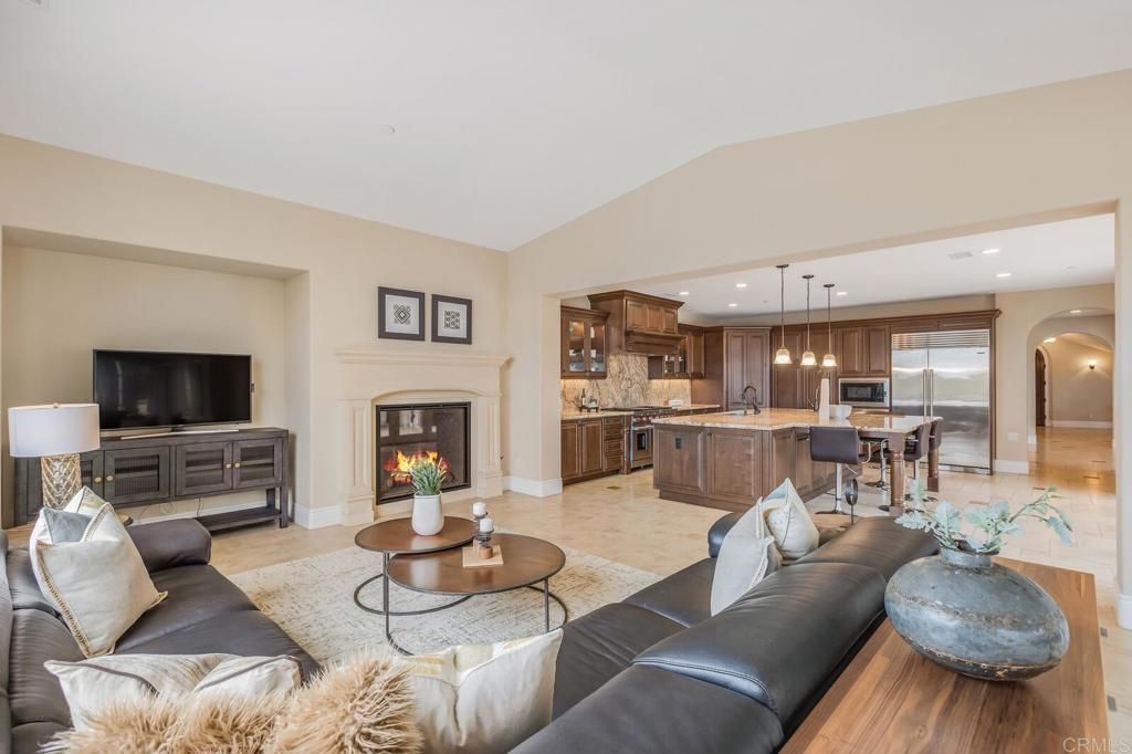 Dining room, Fireplace, Interior, Kitchen, Living room, Pendant Lights, Recessed Lighting, Stainless Steel Appliances