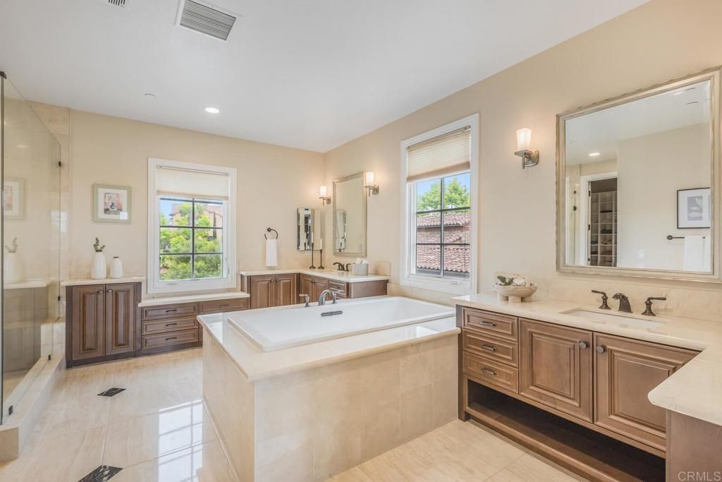 Bathroom, Dual Sink Vanities, Glass Shower, Interior, Recessed Lighting