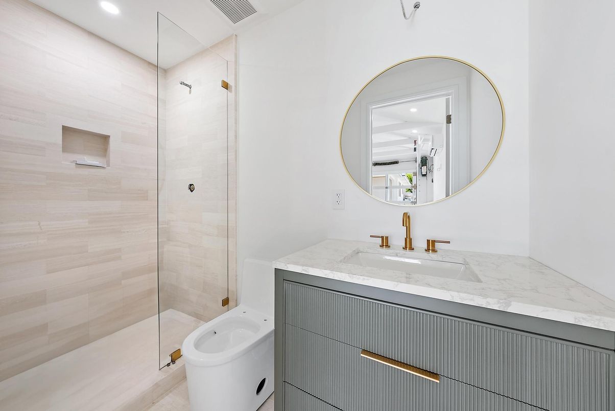Bathroom, Glass Shower, Interior, Recessed Lighting