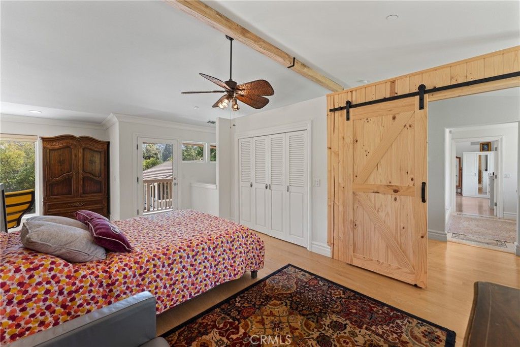 Bedroom, Interior, Recessed Lighting, Wooden Beams, Wood Texture Flooring