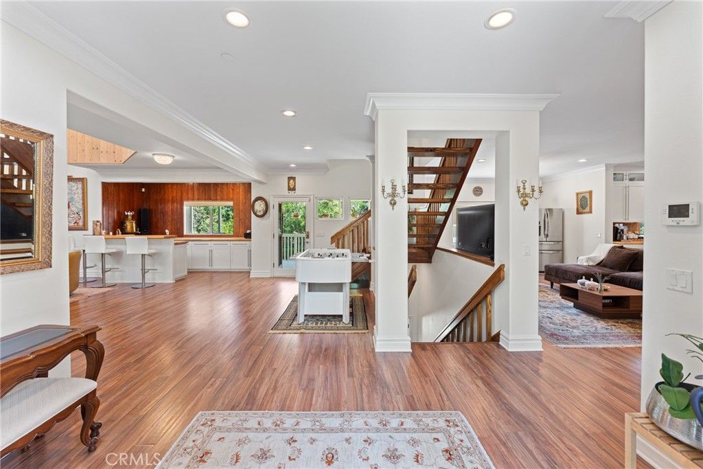 Dining room, Interior, Kitchen, Living room, Recessed Lighting, Wood Texture Flooring