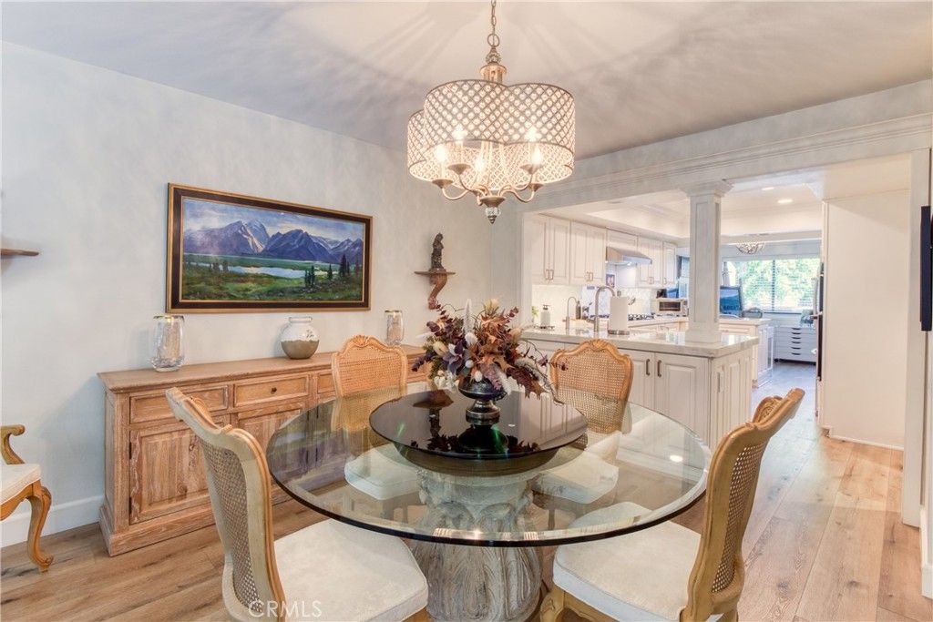 Chandelier, Dining room, Interior, Kitchen, Recessed Lighting, Wood Texture Flooring