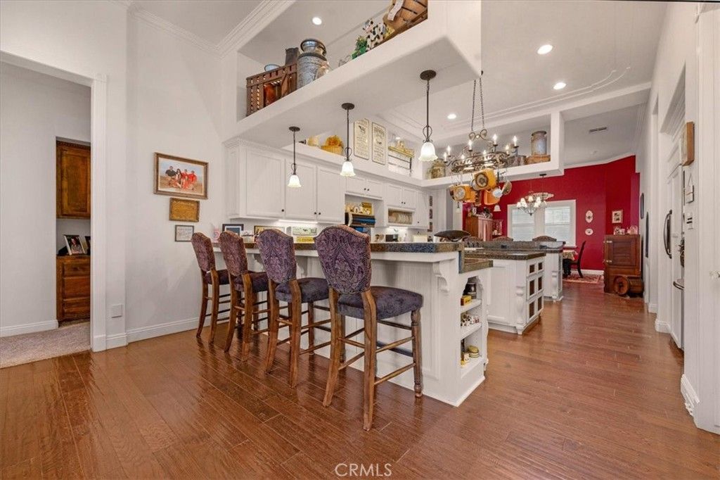 Chandelier, Interior, Kitchen, Pendant Lights, Recessed Lighting, Wood Texture Flooring