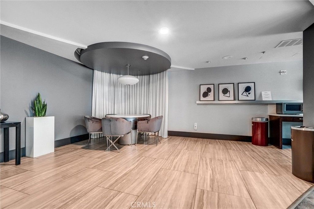 Dining room, Interior, Recessed Lighting, Wood Texture Flooring