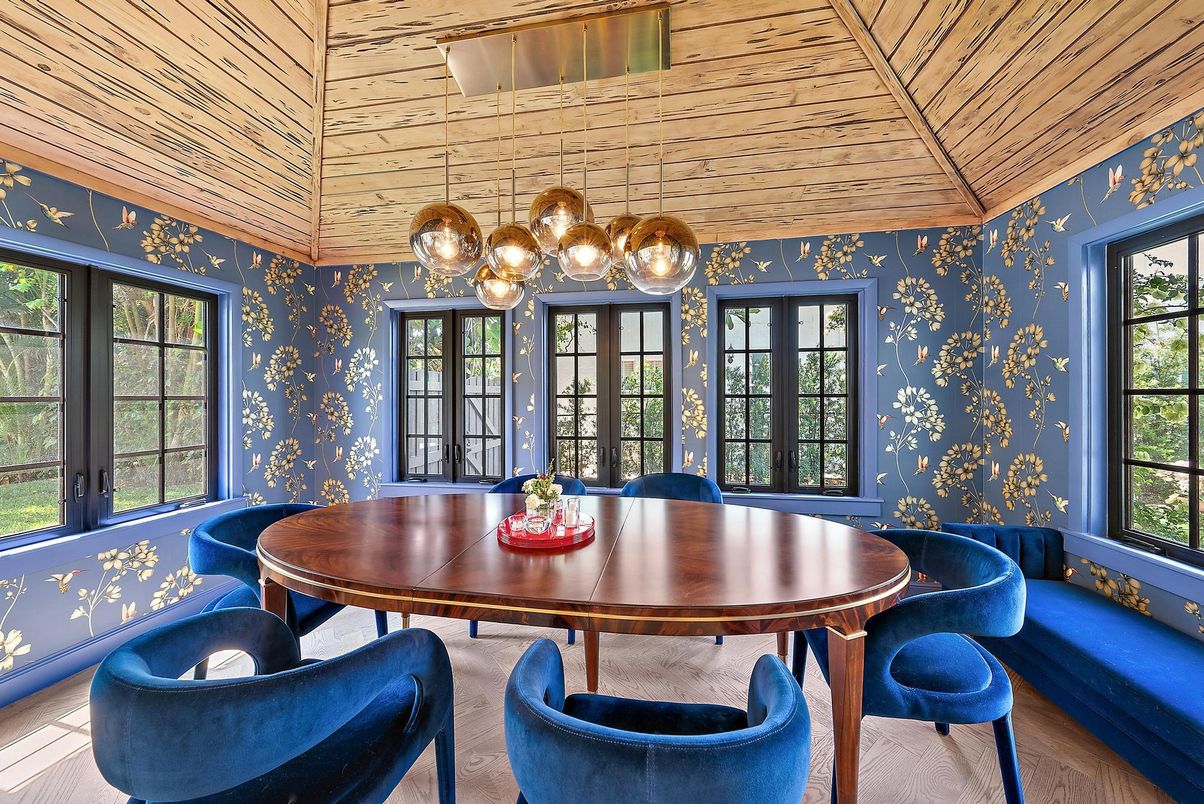 Dining room, Interior, Pendant Lights, Wooden Ceilings, Wood Texture Flooring