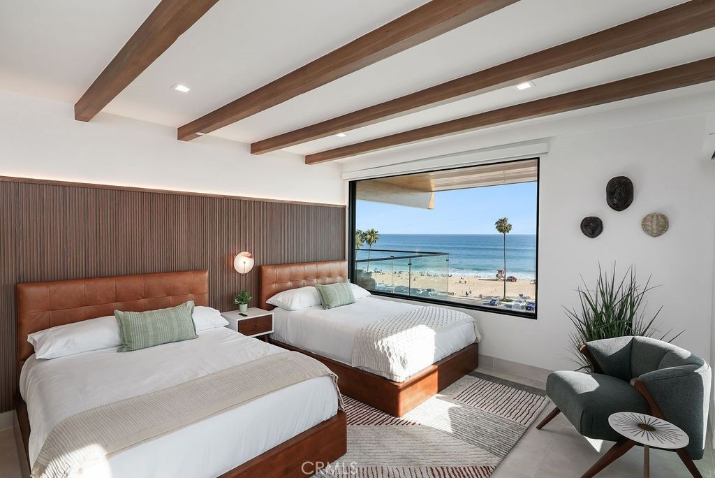 Bedroom, Interior, Recessed Lighting, Water, Wooden Beams