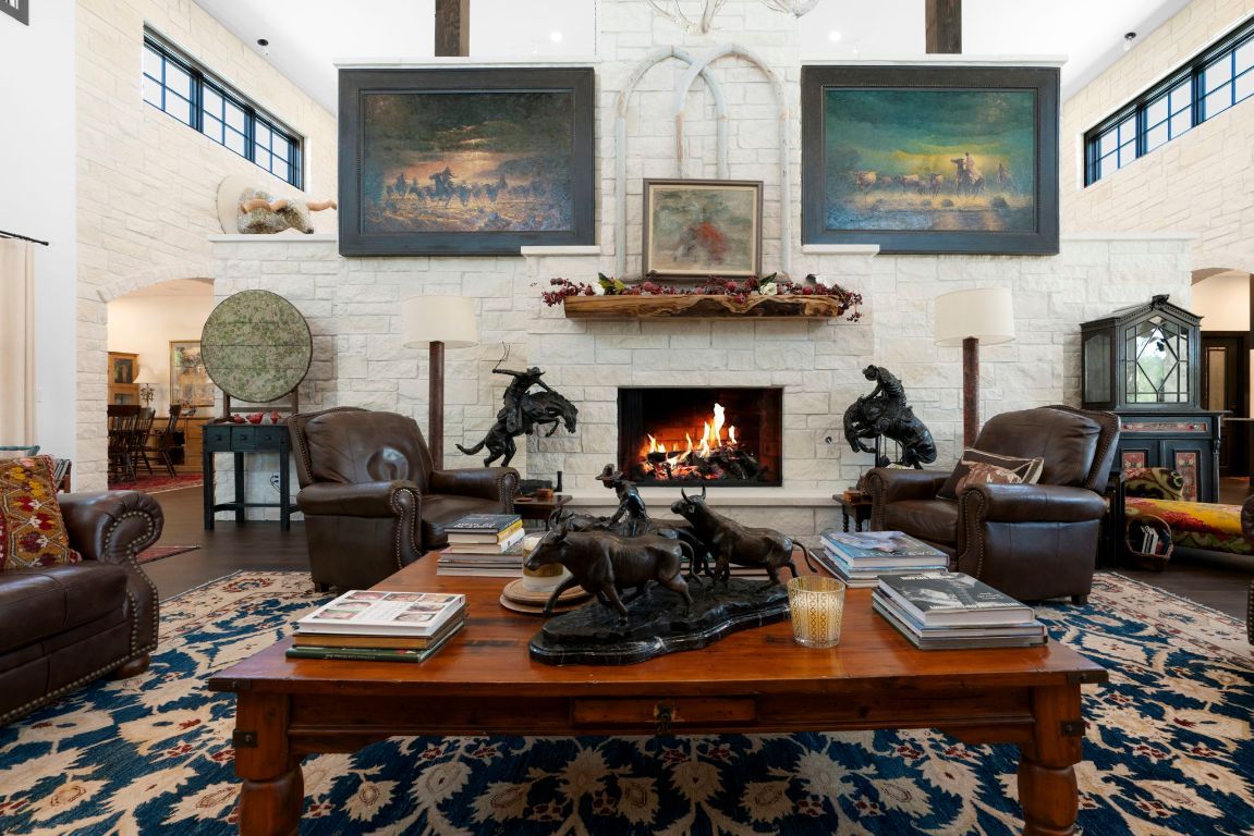 Fireplace, Interior, Living room, Stone Walls, Wood Texture Flooring