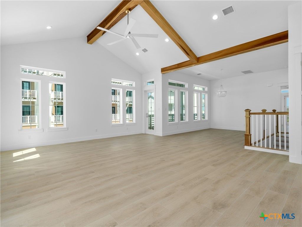 Empty room, Interior, Recessed Lighting, Wooden Beams, Wood Texture Flooring