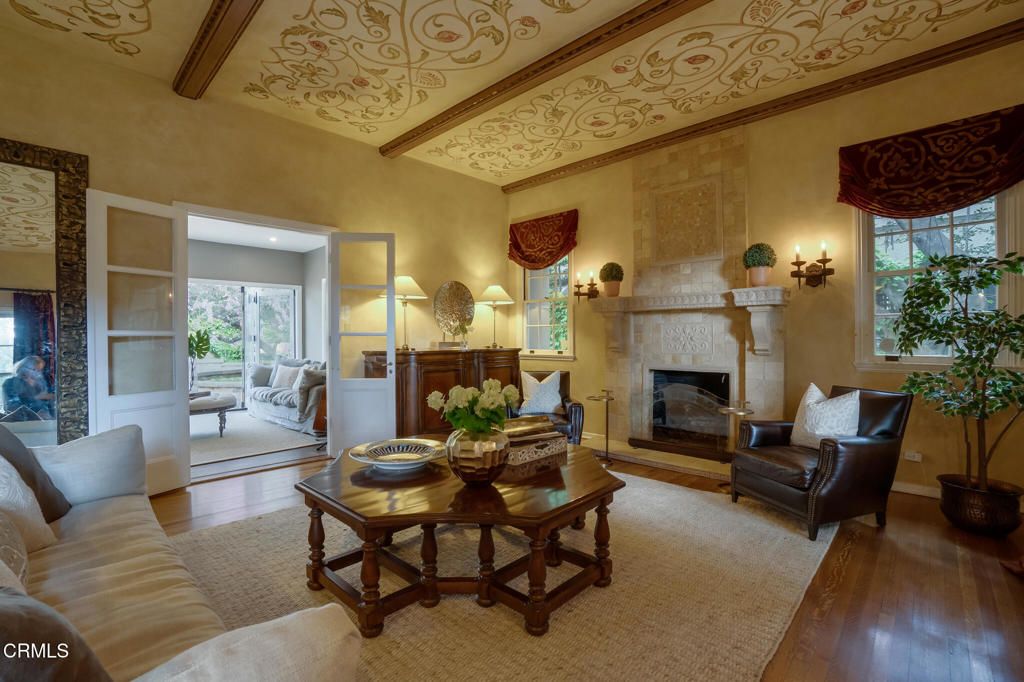 Fireplace, Interior, Living room, Wooden Beams, Wood Texture Flooring