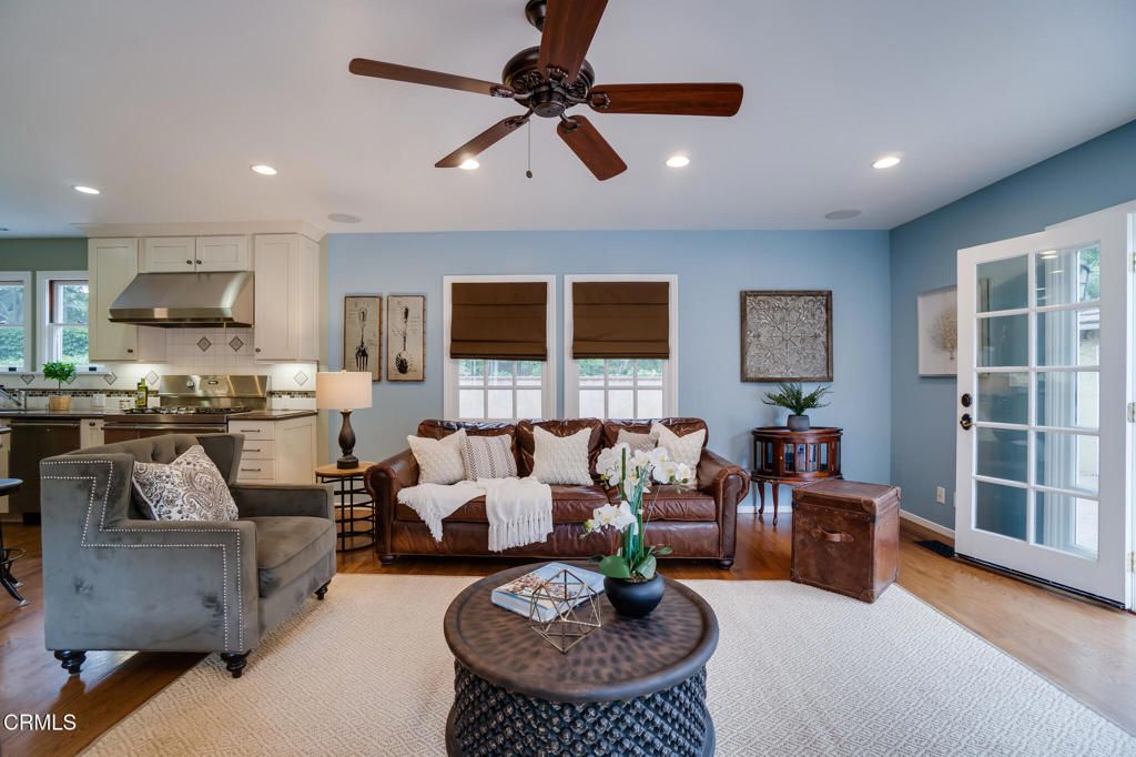 Interior, Kitchen, Living room, Recessed Lighting, Stainless Steel Appliances, Wood Texture Flooring