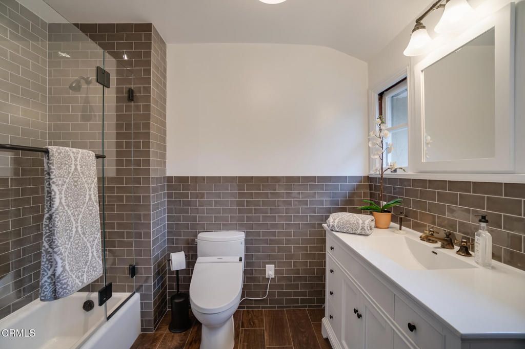 Bathroom, Glass Shower, Interior, Wood Texture Flooring
